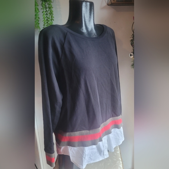 Stella and Dot Black Long Sleeve Top with Removable Faux Shirt Trim XL - Picture 3 of 7